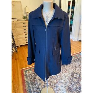 Calvin‎ Klein Women's Navy Wool Blend Zip Front Trench Coat Jacket Size 10